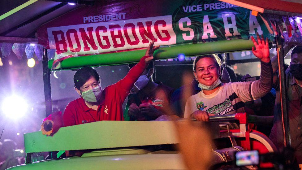 Ferdinand "Bongbong" Marcos Jr., the son of the late dictator Ferdinand Marcos, and Davao city Mayor Sara Duterte,