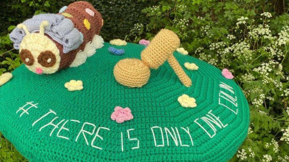 Knitted Colin the Caterpillar cake