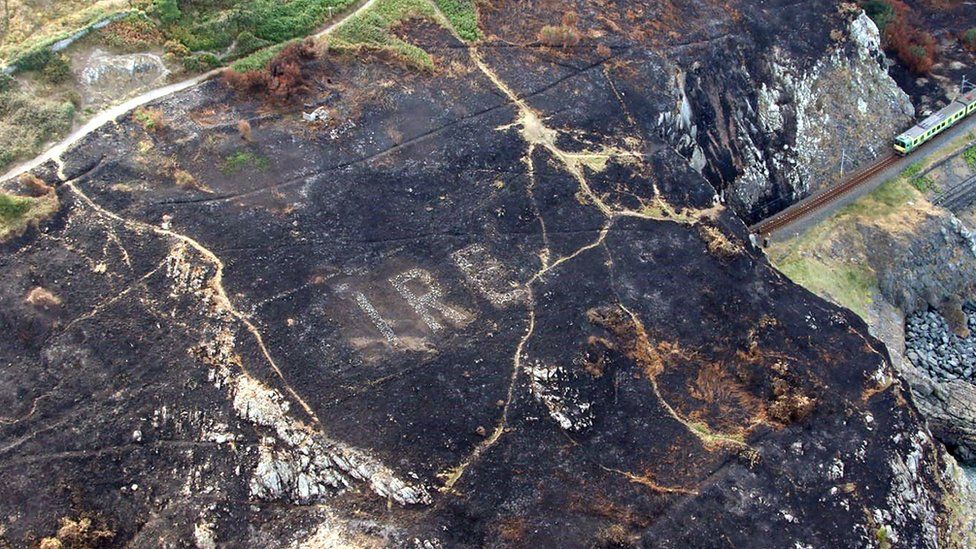 The Éire sign was revealed after a large gorse fire on Bray Head