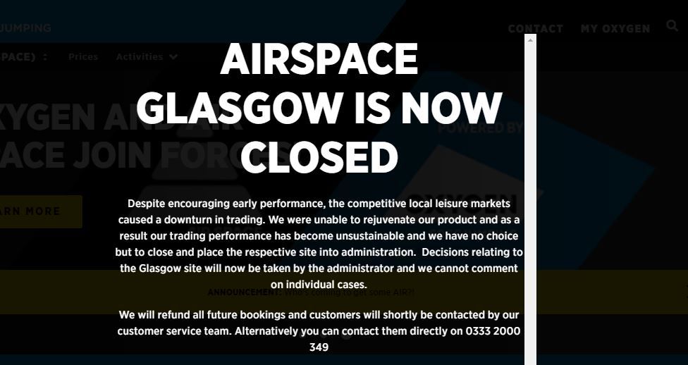 Scotland s first trampoline park closed as it enters