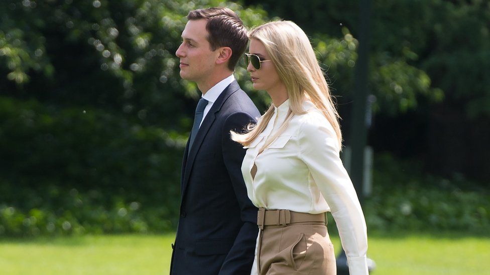 June 1, 2018 Jared Kushner and Ivanka Trump walk to Marine One prior to departing from the South Lawn of the White House in Washington, DC.