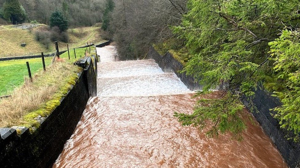 Cantref reservoir after landslip pollution