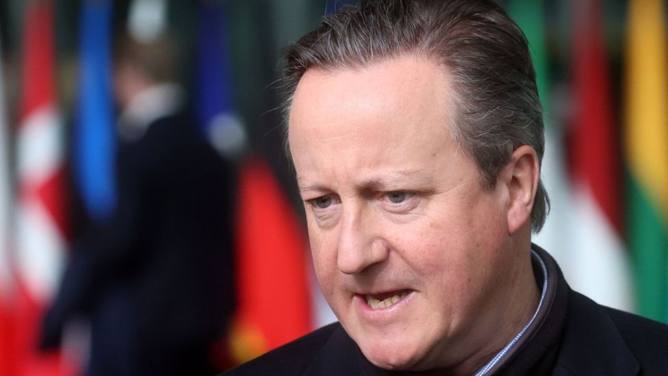 British Foreign Secretary David Cameron speaks to the media during a North Atlantic Treaty Organization (NATO) Foreign Affairs Ministers meeting in Brussels, Belgium, 03 April 2024.