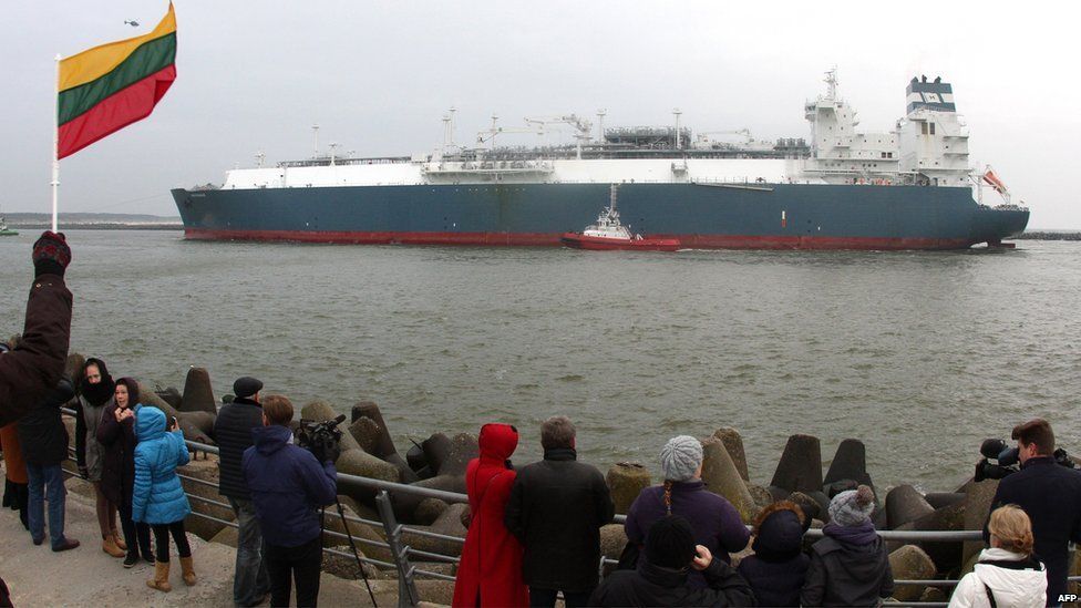 LNG ship arriving in Klaipeda, Lithuania