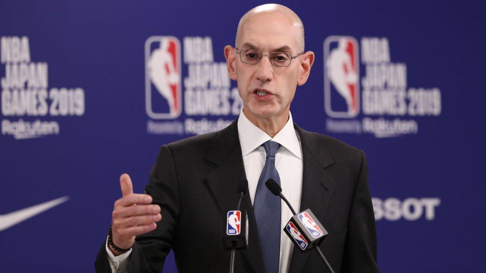 Adam Silver speaking at a press conference in Japan on 8 October