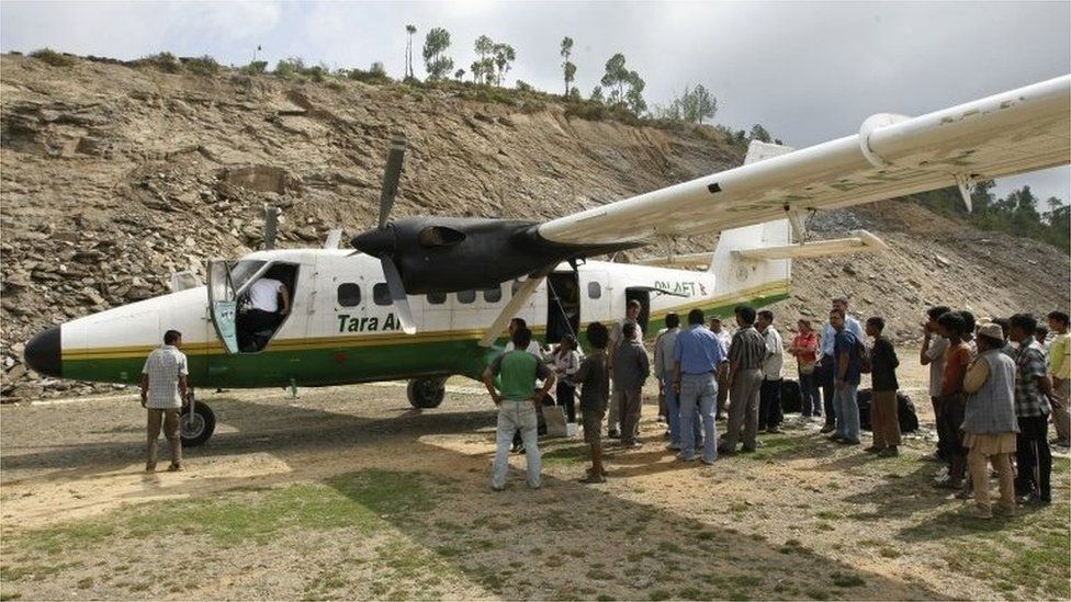 This file photograph taken on June 1, 2010 shows a Tara Air DHC-6 Twin Otter aircraft, similar to one that went missing early on February 24, 2016