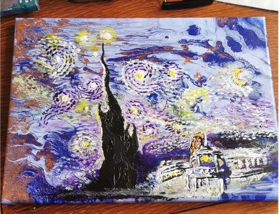Adrian Paternoster's recreation of Van Gogh's Starry Night artwork made using paint dripping