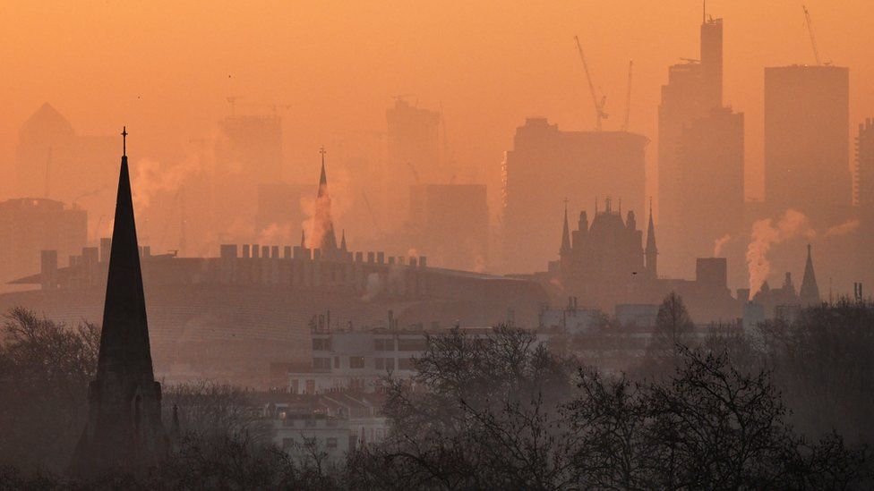 View over London from Primrose Hill at dawn