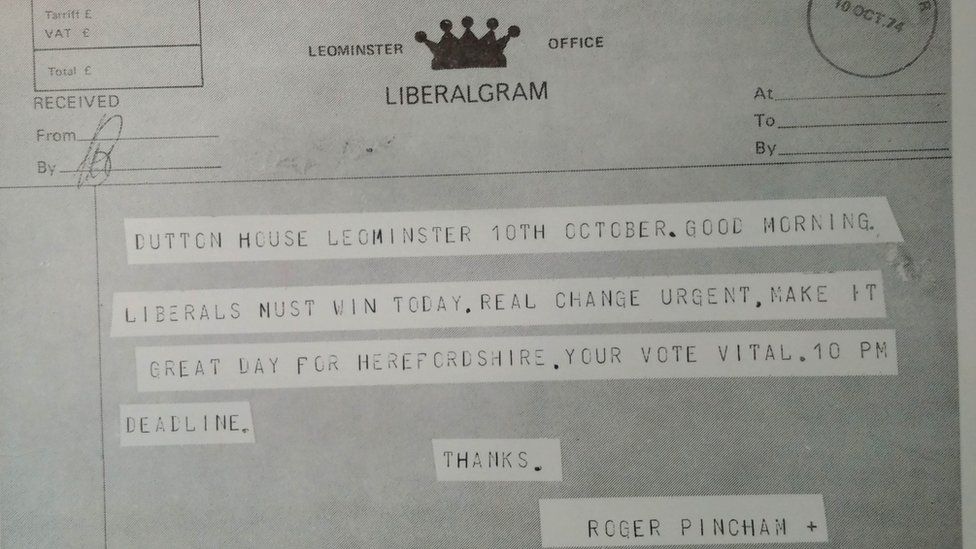 1970 Liberal election leaflet in the style of a telegram