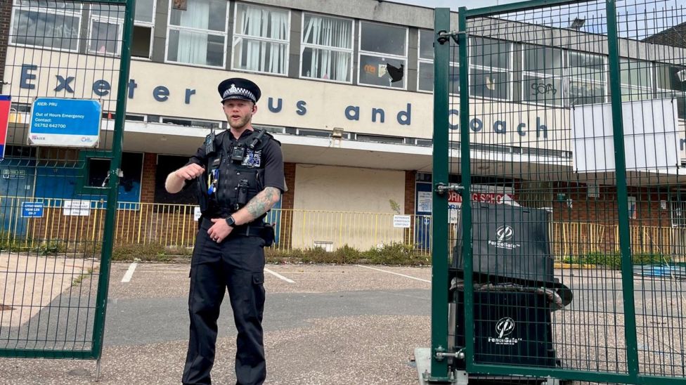Exeter Police cordon in place after fire in derelict bus station BBC