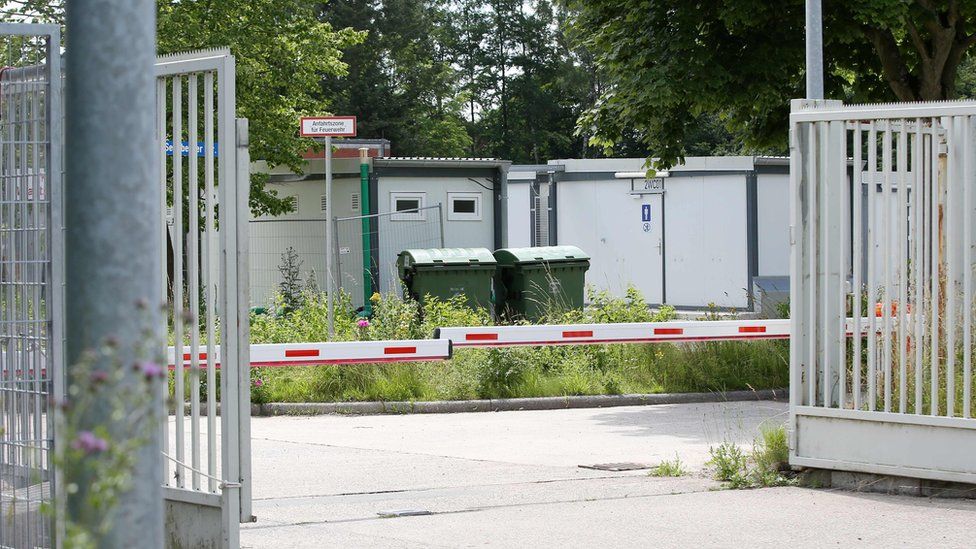 The entrance of a former barracks ground in Bad Segeberg, near Hamburg, is pictured on June 27, 2017