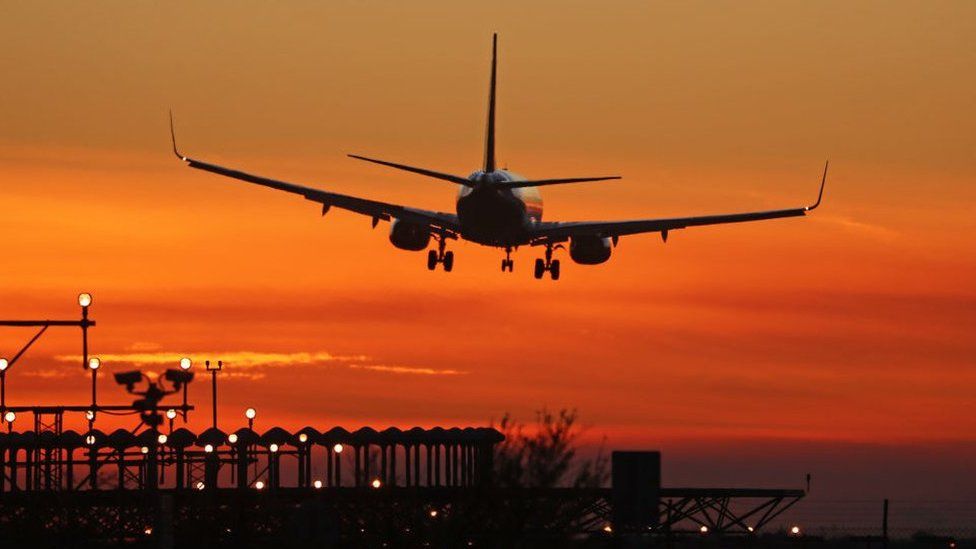 Ryanair plane landing in an airport in Barcelona in January 2024