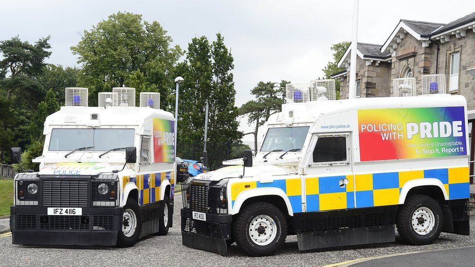 Police Land Rovers at Belfast Pride in 2017