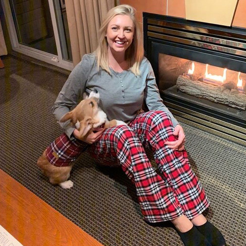 Sherry Duncan matching with her corgi puppy Rocket