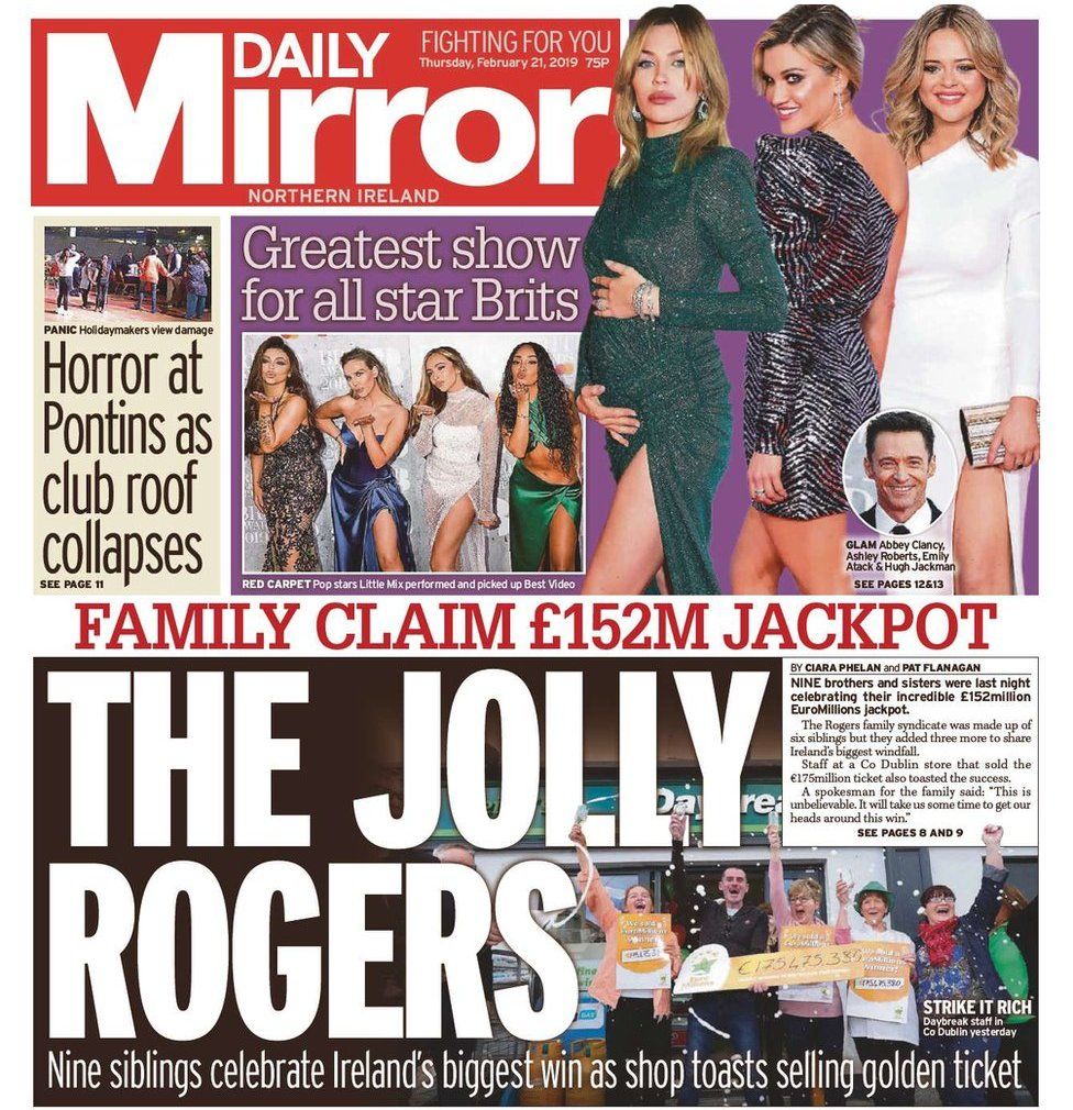 Front page of the Daily Mirror, Thursday 21 February 2019