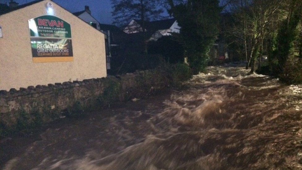 Llangefni's Afon Cefni in flow full on Thursday morning