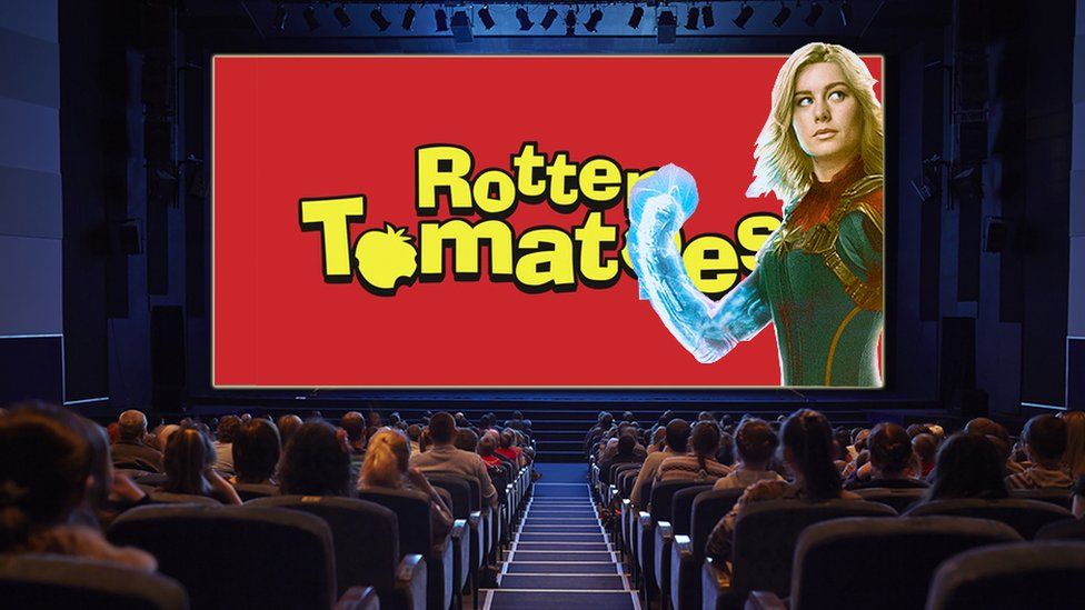Cinema with Rotten Tomatoes and Captain Marvel on screen