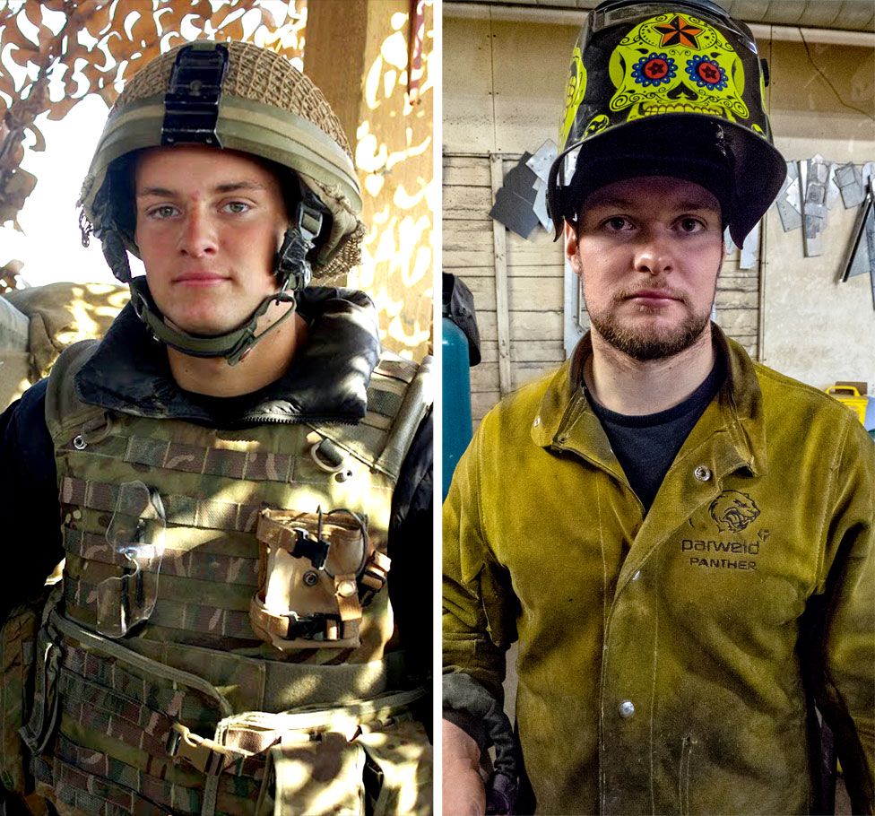 Photos showing Dan Eccles in the army and as a welder