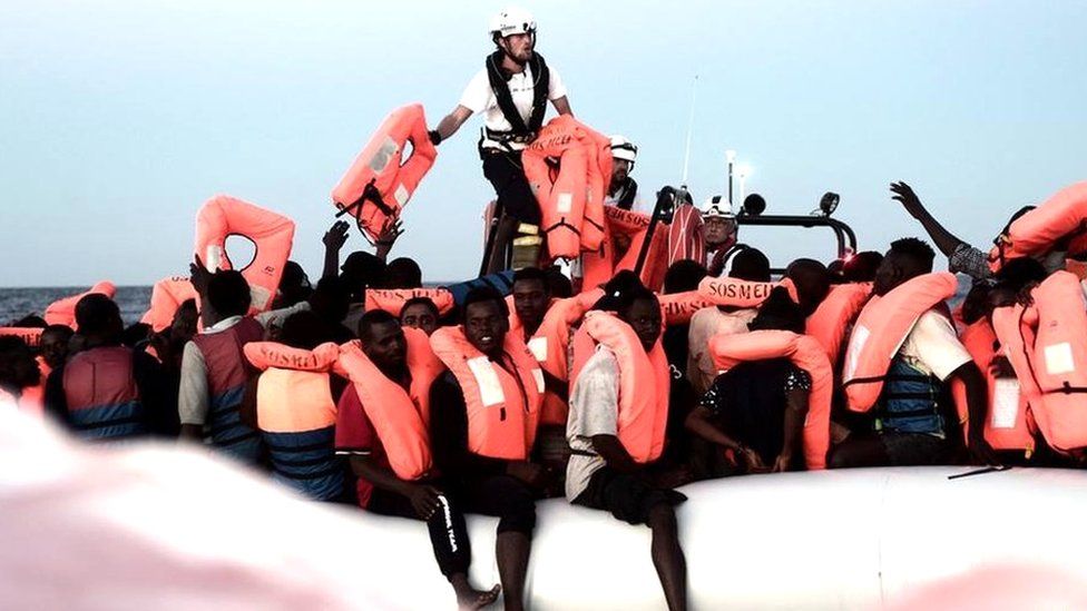 Migrants picked up by the Aquarius