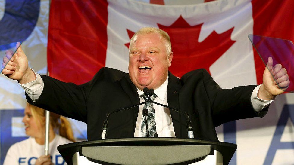 2014 file image of Toronto Mayor Rob Ford during his campaign launch party in Toronto