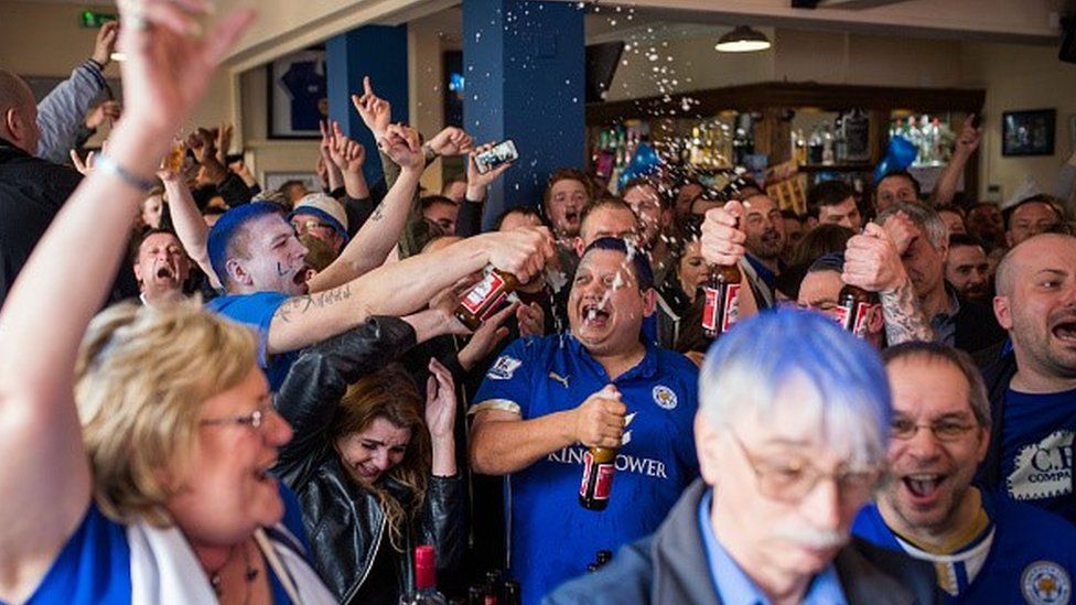 Leicester fans celebrating