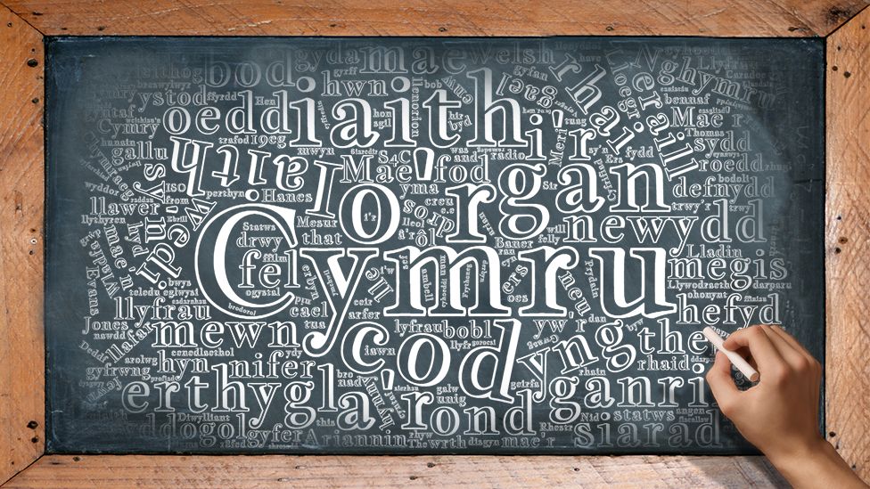 Welsh words on a blackboard