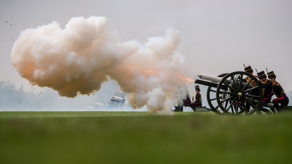 The Royal Horse Artillery firing a 41 gun salute to mark the Queen's birthday