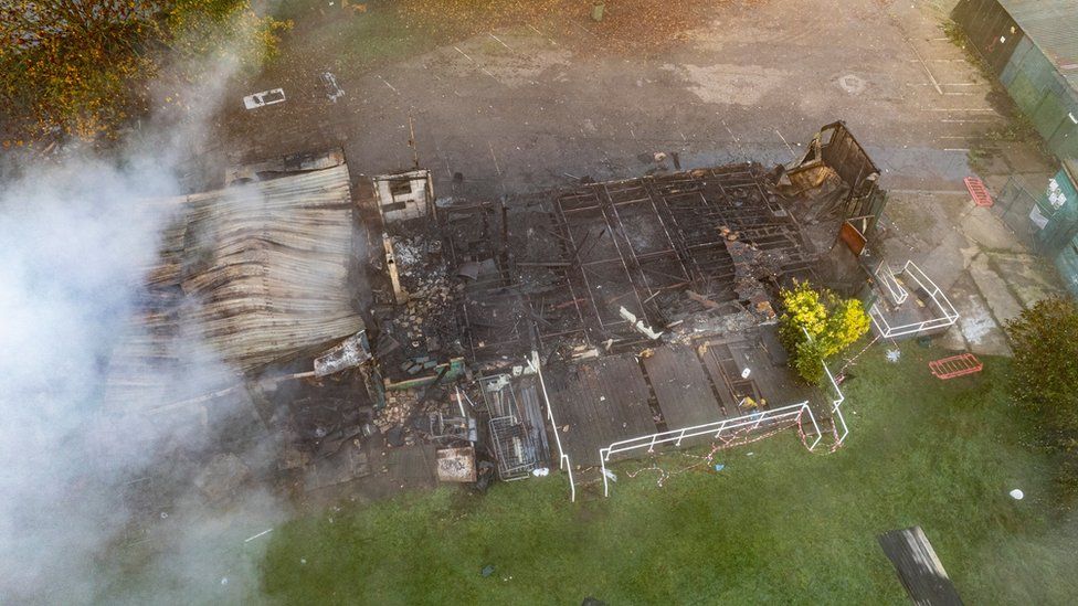 Aftermath of fire at the former Emerald Park Football Club, Woodfarm Lane, Gorleston