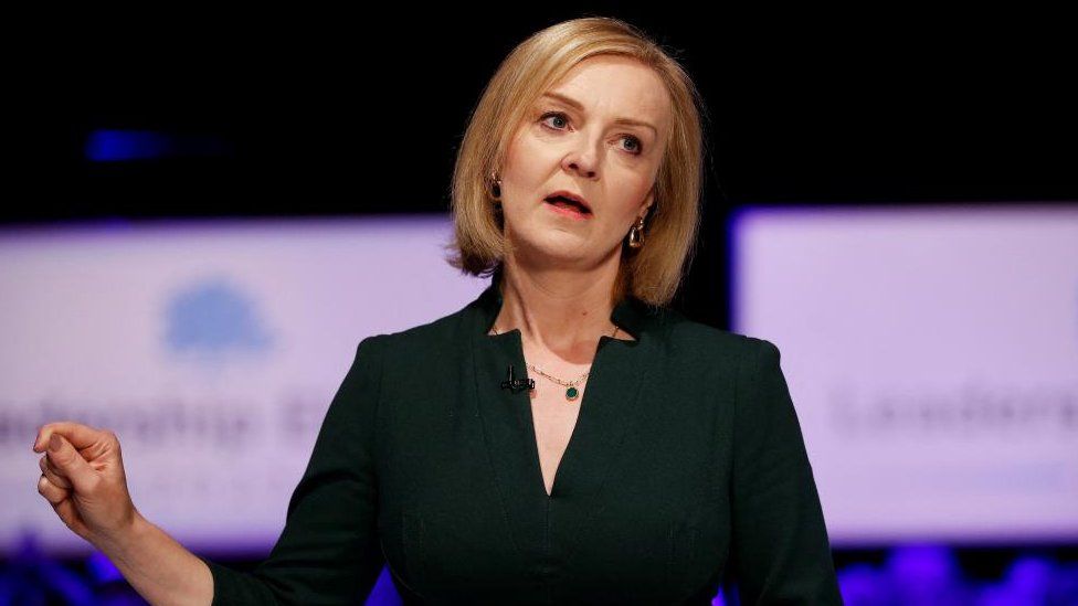 Conservative leadership candidate Liz Truss speaks at a hustings event