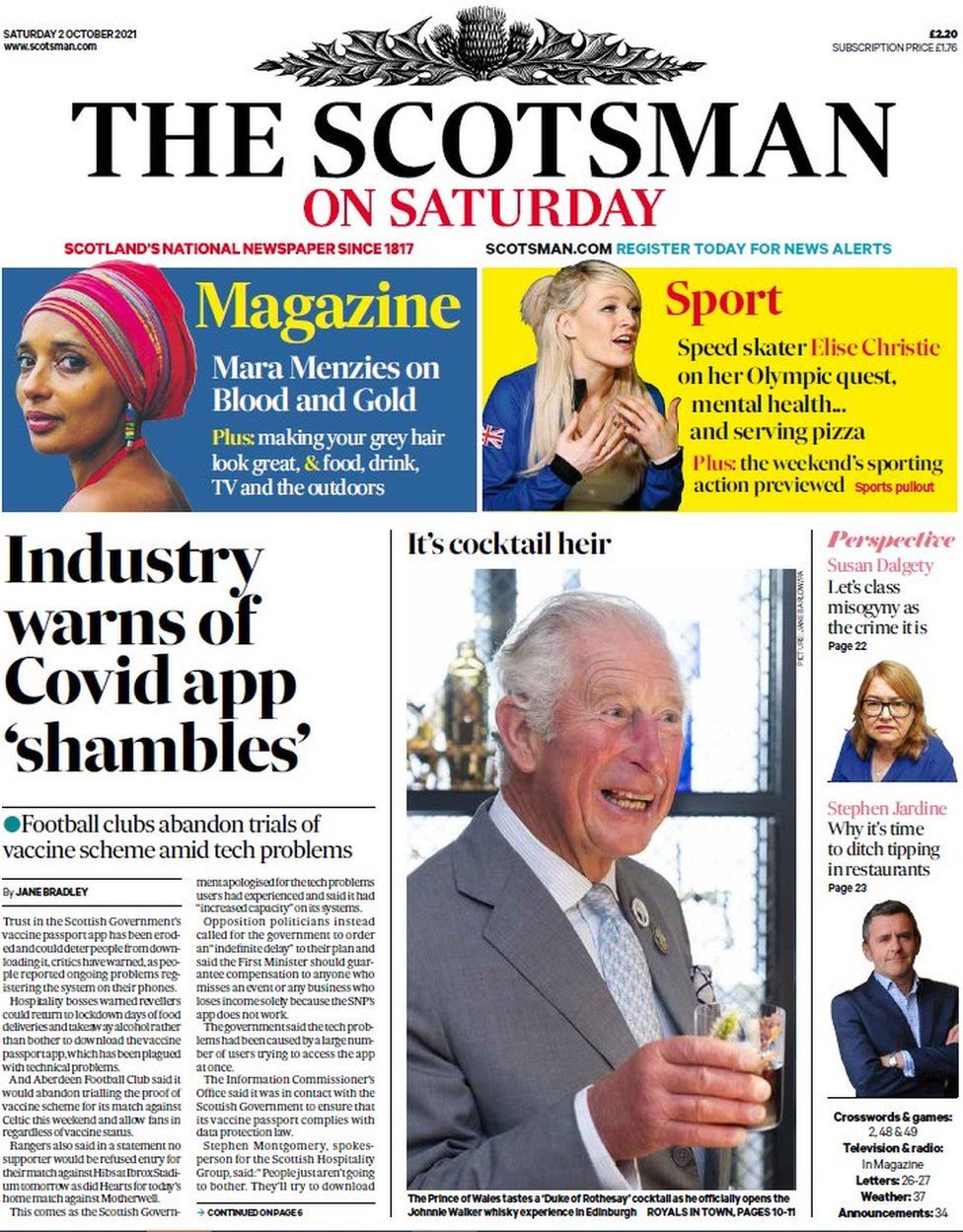 Scotland's papers Covid passport app 'shambles' and Kamara race row