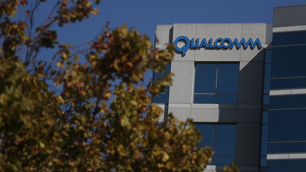 A Qualcomm sign on an office building in California