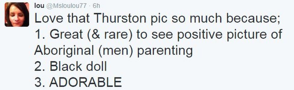 Love that Thurston pic so much because; 1. Great (& rare) to see positive picture of Aboriginal (men) parenting. 2. Black doll 3. ADORABLE