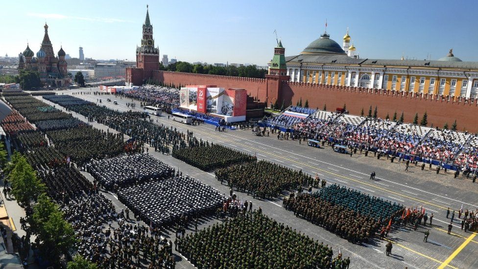 Russian servicemen march in the Victory Day Parade in Red Square in Moscow, Russia, June 24, 2020
