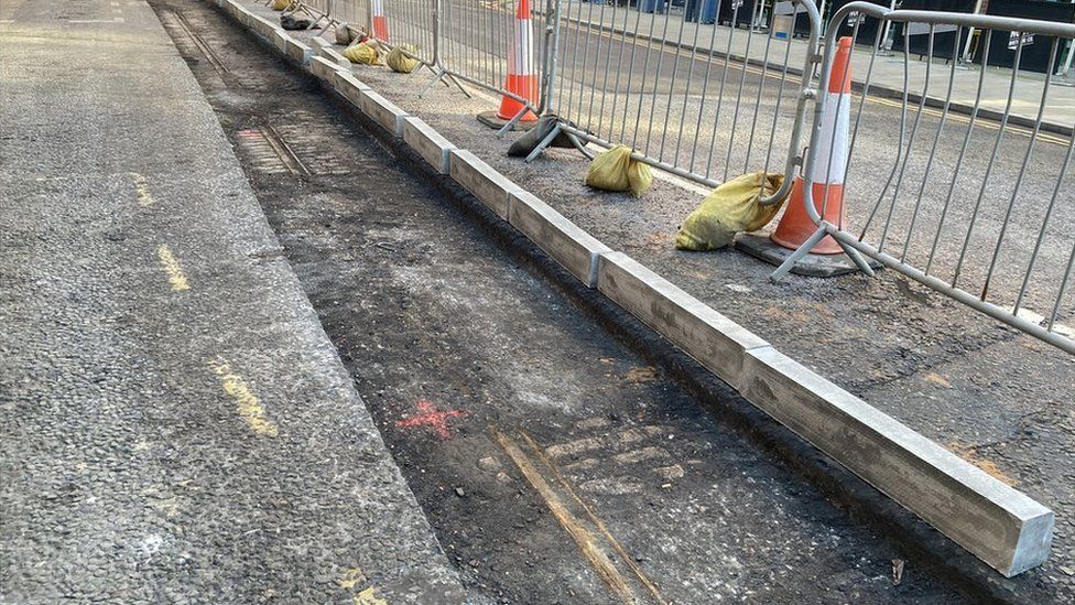 Tram tracks on Sovereign Street in Leeds