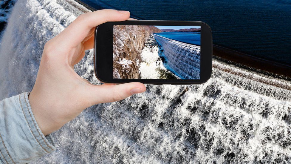 smartphone at a waterfall