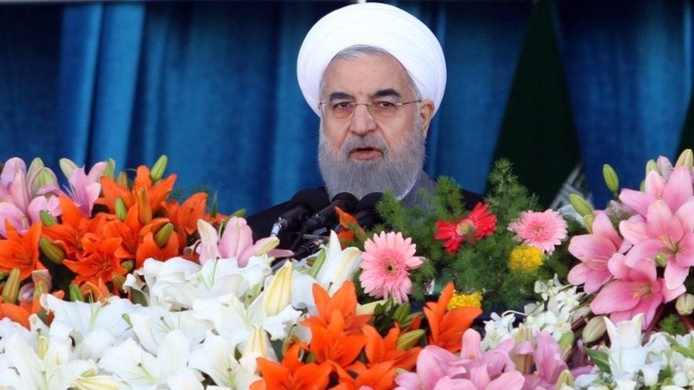 Iranian president Hassan Rouhani speaks during a ceremony marking annual National Army Day in Tehran (18 April 2017)