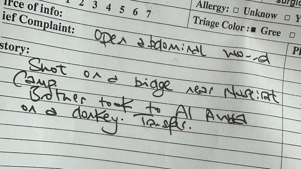 Doctor's notes detailing injuries of a patient