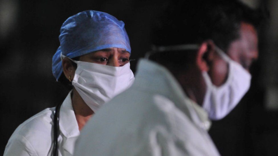 Two doctors inside a hospital in Allahabad city
