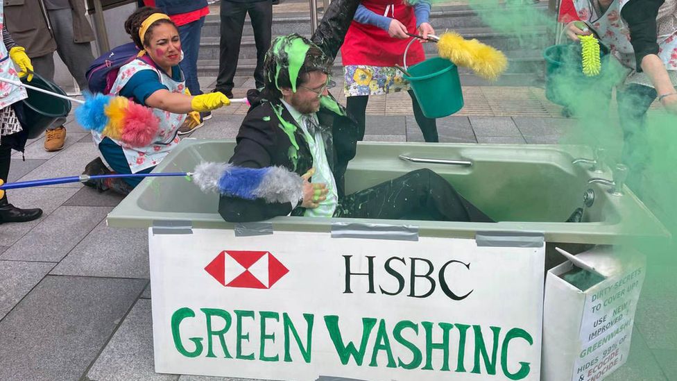 Climate change activists at HSBC's annual general meeting