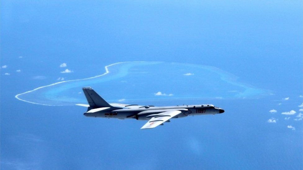 A Chinese H-6K bomber flying over the a reef in the South china Sea (File image)