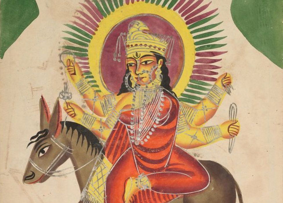 A painting of Sheetala Devi, the smallpox goddess.
