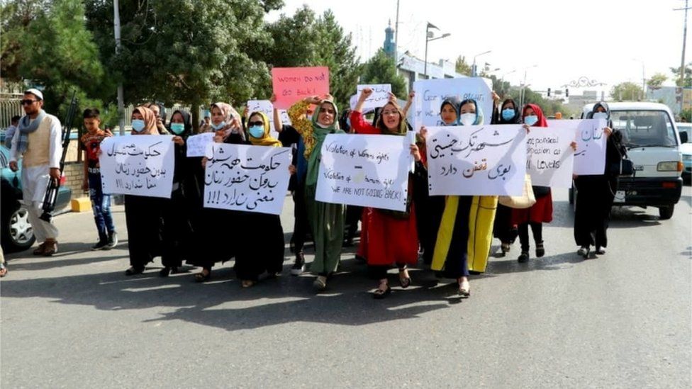 Women protest in Mazar-e-Sharif on Monday