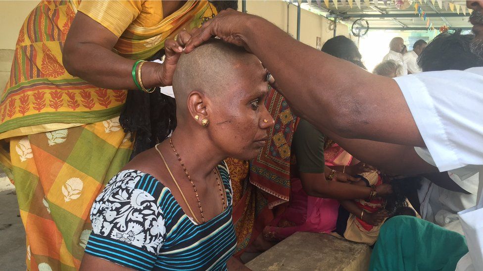 indian long hair women head shave