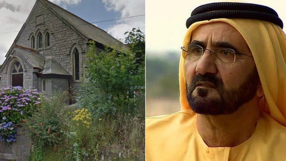 Godalming chapel and the Emir of Dubai (collage)