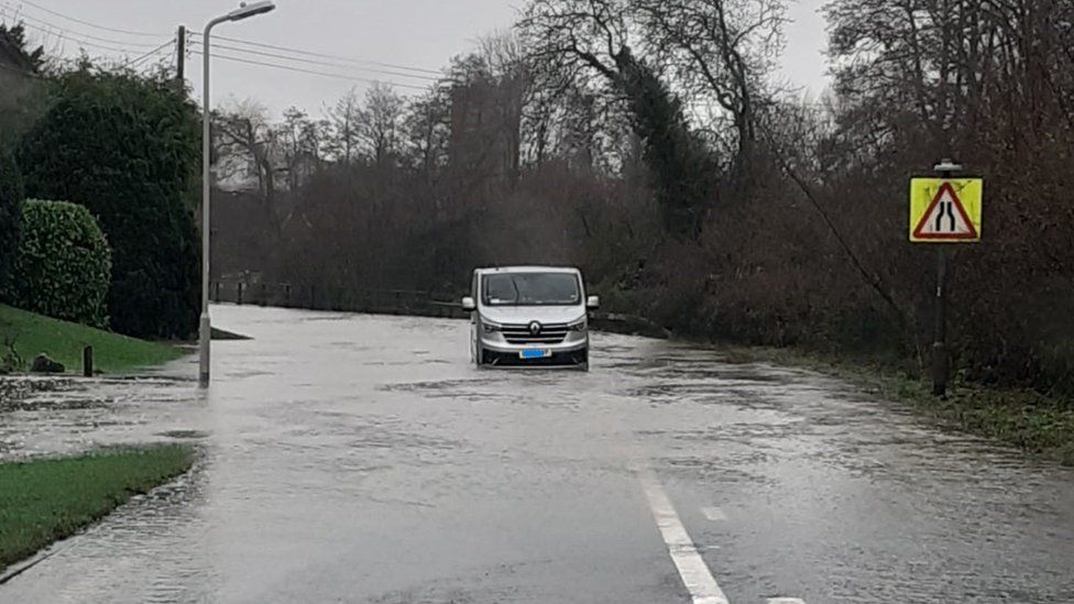 Flooding on the A358 at Donyat, Ilminster
