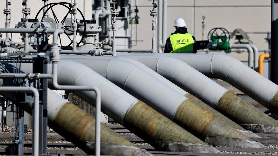 Pipes at the landfall facilities of the Nord Stream 1 gas pipeline in Lubmin, Germany