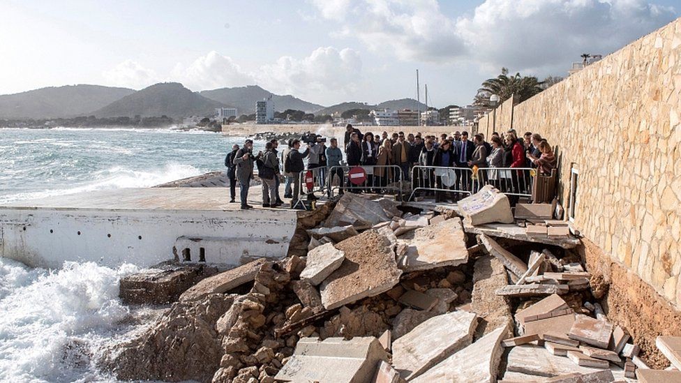 Spanish Prime Minister, Pedro Sanchez visits the area affected by storm Gloria in Cala Rajada, Majorca, Spain, 23 January 2020