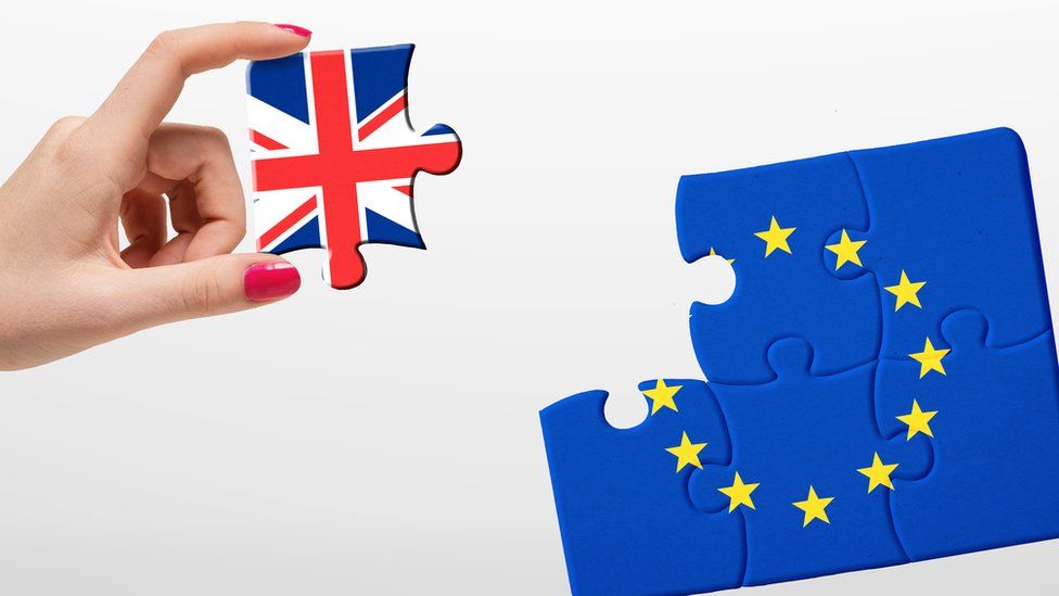 puzzle with EU and UK flags