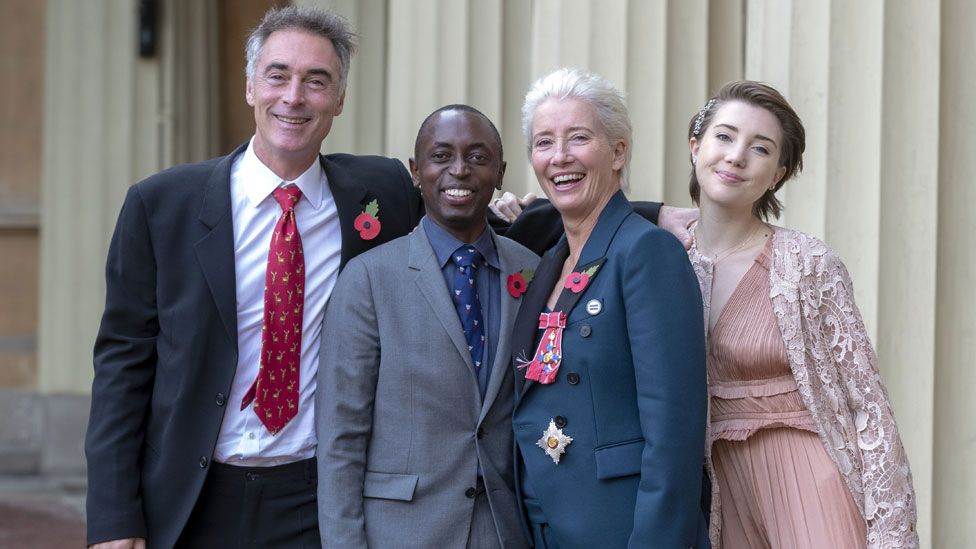 Dame Emma Thompson with her husband and children