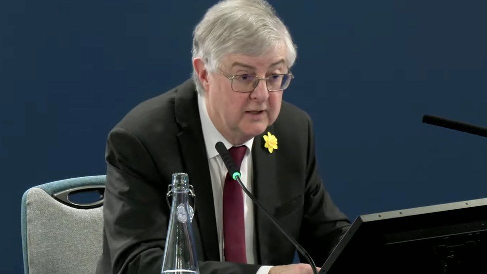 First Minister Mark Drakeford giving evidence to the Covid inquiry in March 2024